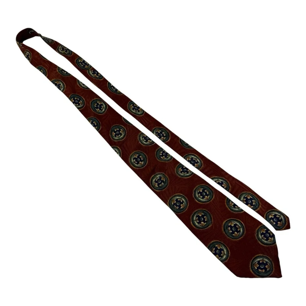 Pattinni Uomo USA 100% Silk Tie Bronze Abstract Circle Design‎ Size 3.75